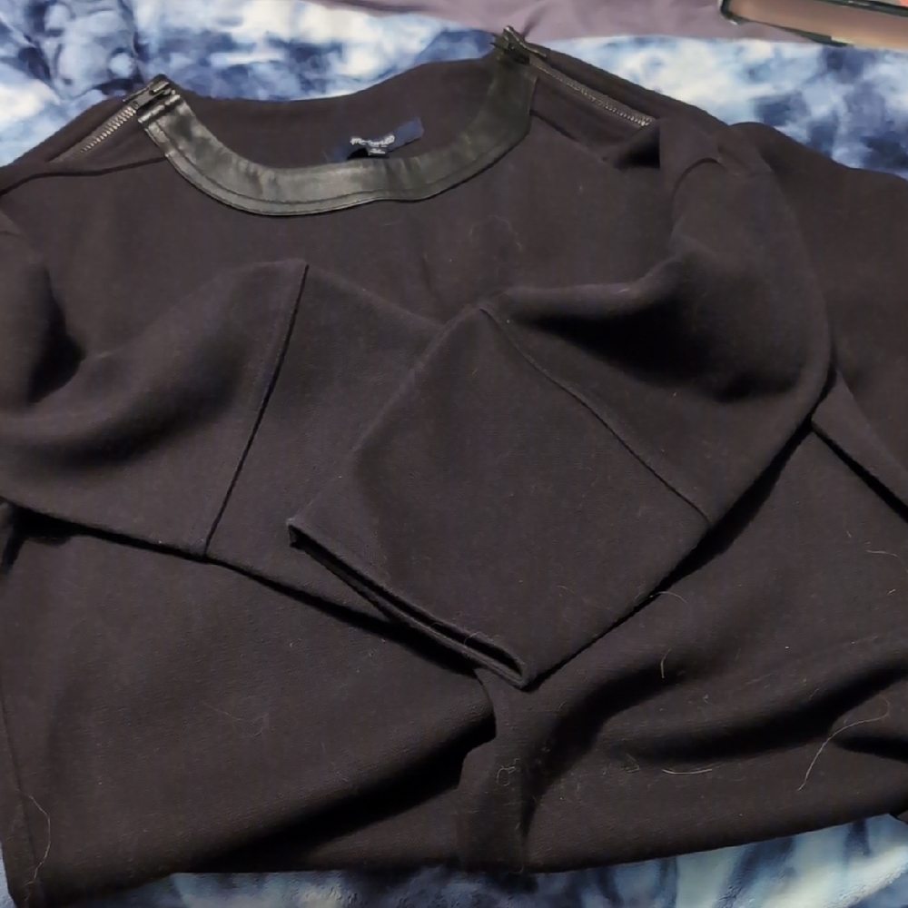 Black Sweater with Leather Trim